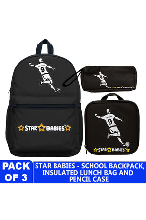 Star Babies 16-Inch Football Themed Children's Backpack with Adjustable Shoulder Strap for Hiking Large with Bento Lunch Bag and Dual Zipper Pencil Case Pack of 3