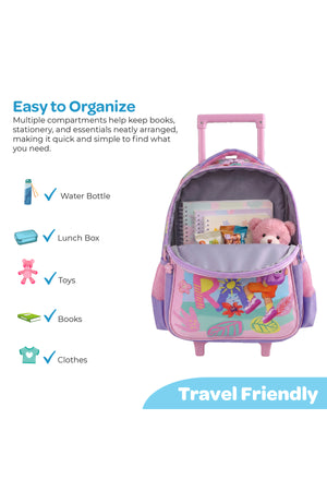 MOON Licensed Dora the Explorer 3 in 1 Kids Trolley Set - (16-Inch) Premium Kids School Bag with Lunch Bag & Pencil Case-Pink