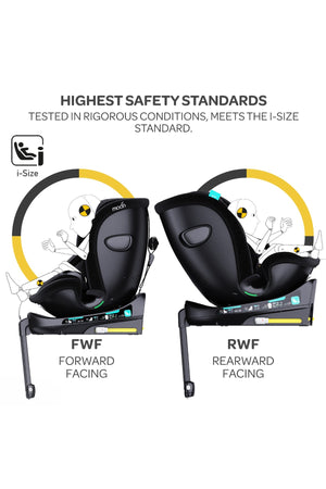 MOON Gyro Pro+ i-Size 360° Rotating Car Seat w/ leg Support and ISOFIX for 40-150cm (Group 0+-1-2-3) 0m to 12Yr- ECE R129/E4 – Black