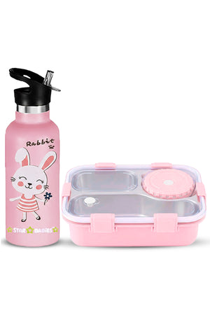 Star Babies Kids Lunch Box & Water Bottle Set | 500ml Stainless Steel Water Bottle | 3-Compartment Food Grade 304 Stainless Steel Lunch Box