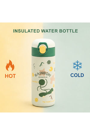 Cocobee 500Ml Green Stainless Steel Insulated Water Bottle – Leakproof, Odour-Free, With Soft Handle Grip (Age 3+)-Green