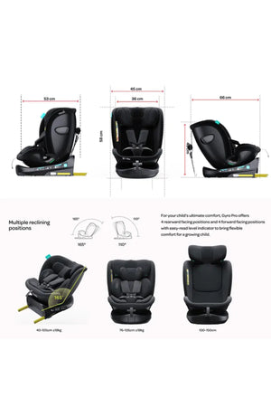 MOON Gyro Pro i-Size 360° Rotating Car Seat w/ ISOFIX for 40-150cm (Group 0+-1-2-3) 0m to 12Yr- ECE R129/E4 – Black