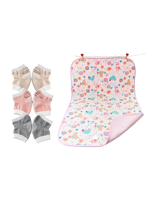 Star Babies - Combo Pack Of 2- Girls Anti-Slip Crawling Kneepads Pack Of 3 With Reusable Changing Mats - Pink