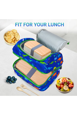 Bamboo Bark kids childrens double layer insulated lunch bag for school, picnic, nursery, toddler