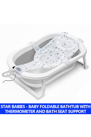 Star Babies - Baby Foldable Bathtub With Thermometer & Bath Seat Support Net, Set - Grey - Pack of 2