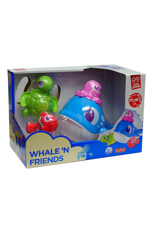 Little Learners Whale 'n Friends - Bath Toy Set with 4 Oceanic Animals, Floating Whale, Wind-Up Turtle, Squirting Fish, Octopus, 12M+