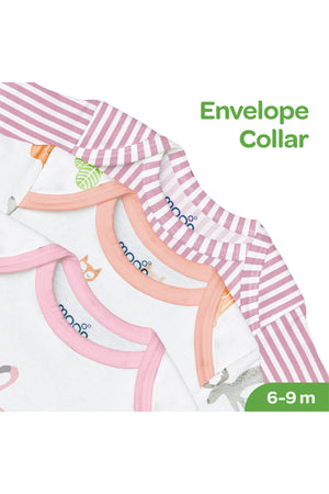 MOON Organic Baby Body Suit Set of 5 for Girls for 6-9 Months - Pink.