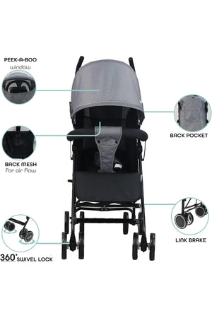 MOON Neo Plus Light Weight Travel Stroller,Black + Grey dots