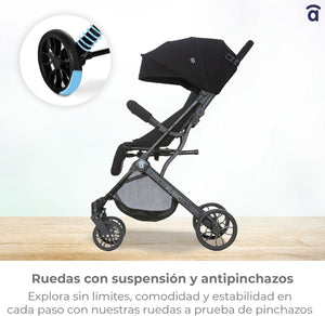 Asalvo Kubic 2 Travel Stroller Black, Lightweight, One-Hand Fold, 0-4Y