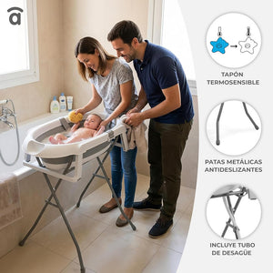 Asalvo Luigi Foldable Baby Bath for Newborn, White/Gray - 0-12 months up to 15 kg.
