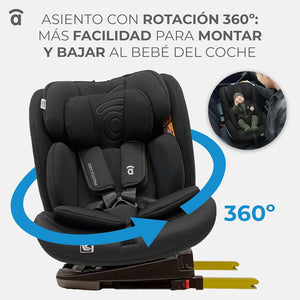 Asalvo Protocare, 360º Rotating Car Seat Grey, Isofix + Top Teether, I-Size & ECE R129 approved - 0-12 years