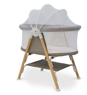 Asalvo Nidus 2 Mini Crib for Newborn, Compact Baby Crib with Storage, 0- 6 Months, Beige