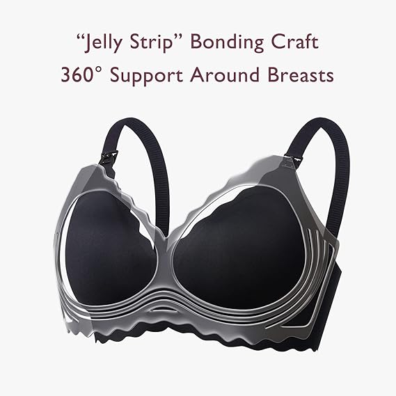 Momcozy Jelly Strip - Seamless Floral Push Up Nursing Bra - YN46 - Black L - Image 2