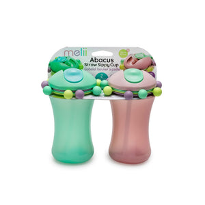 Melii Abacus Straw Sippy Cup Green & Pink 340ml 2 pcs