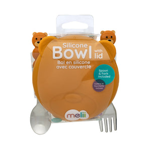 Melii Silicone Bowl With Lid & Utensils - Brown Bear