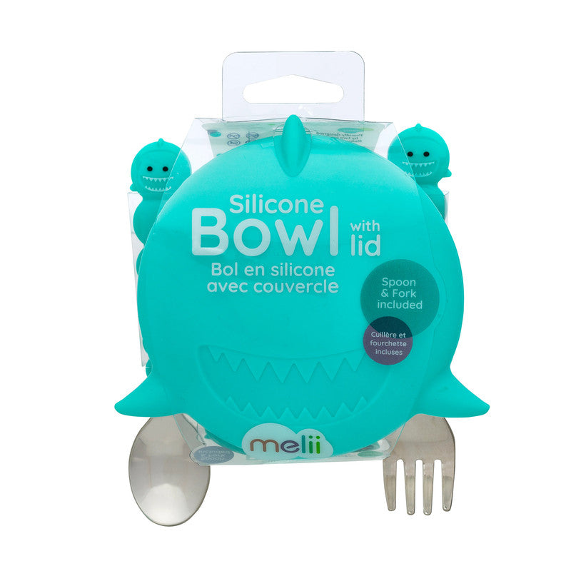 Melii Silicone Bowl With Lid & Utensils - Mint Shark