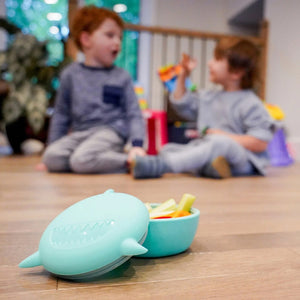 Melii Silicone Bowl With Lid & Utensils - Mint Shark