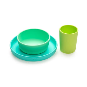 Melii 3 Piece Silicone Meal Set - Plate, Bowl & Cup (Turquoise, Green, Mint)