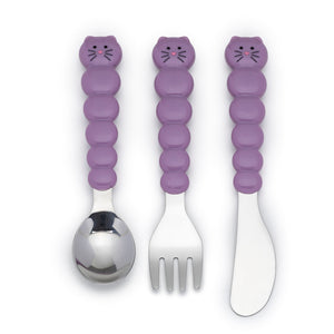 Melii Utensil Set - Purple Cat & Grey Bulldog (6 Pcs)