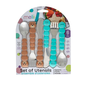 Melii Utensil Set - Brown Bear & Blue Shark (6 Pcs)