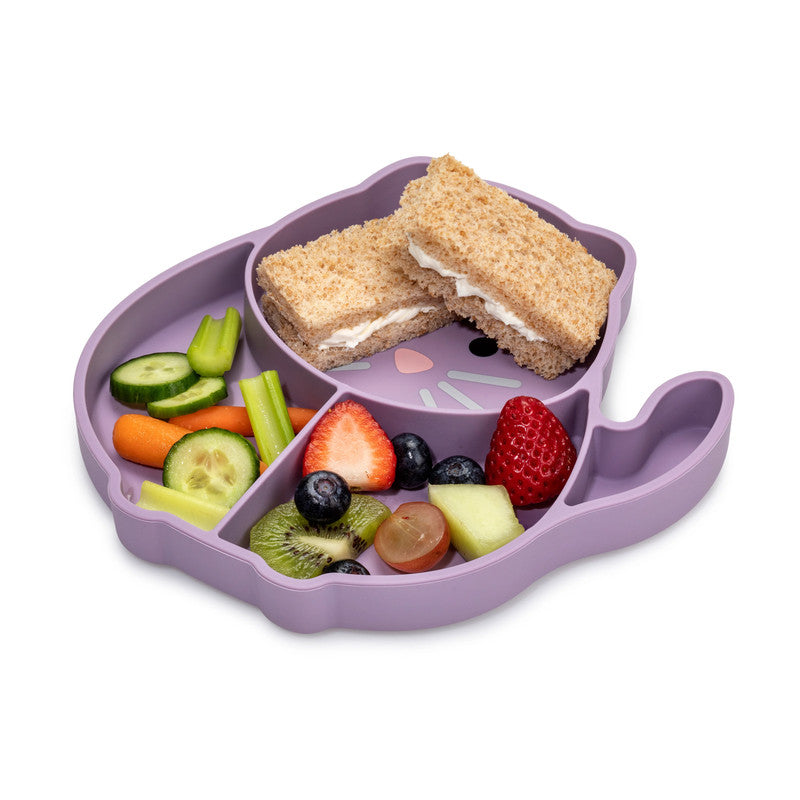 Melii Divided Silicone Suction Plate Purple Cat