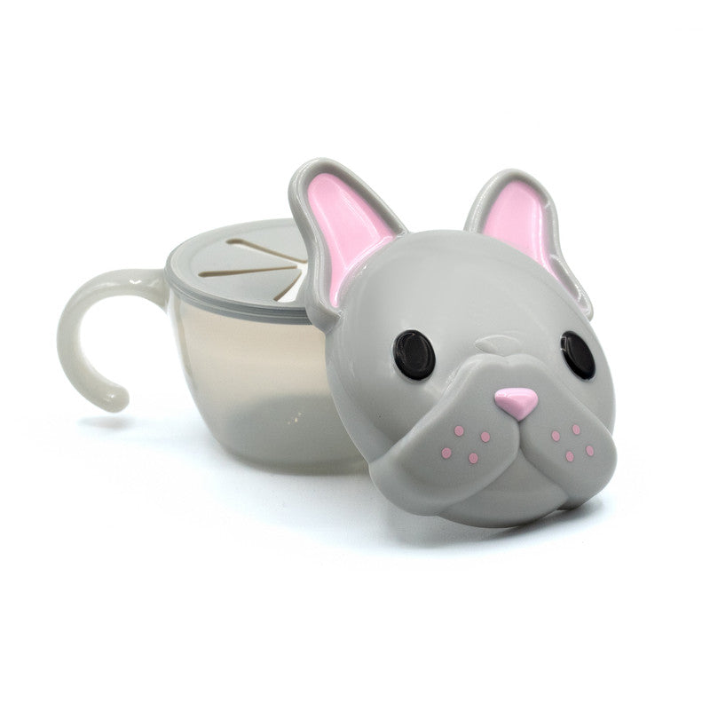 Melii Snack Container with Finger Trap - Grey & Pink Bulldog