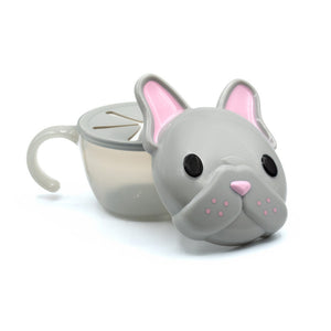 Melii Snack Container with Finger Trap - Grey & Pink Bulldog