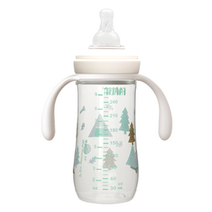 فارلين Grow مع Color PP Wideneck رضاعة أطفال W/Handle, +6m, 270ml, أخضر لقطة قريبة | Farlin Grow With Color PP Wideneck Feeding Bottle W/Handle, +6m, 270ml, Green close-up view