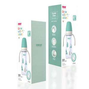 فارلين Grow مع Color PP Wideneck رضاعة أطفال W/Handle, +6m, 270ml, أخضر من الخلف | Farlin Grow With Color PP Wideneck Feeding Bottle W/Handle, +6m, 270ml, Green back view