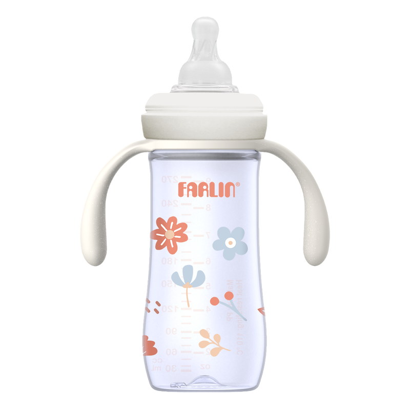 فارلين Grow مع Color PP Wideneck رضاعة أطفال W/Handle, +6m, 270ml, وردي من الجانب