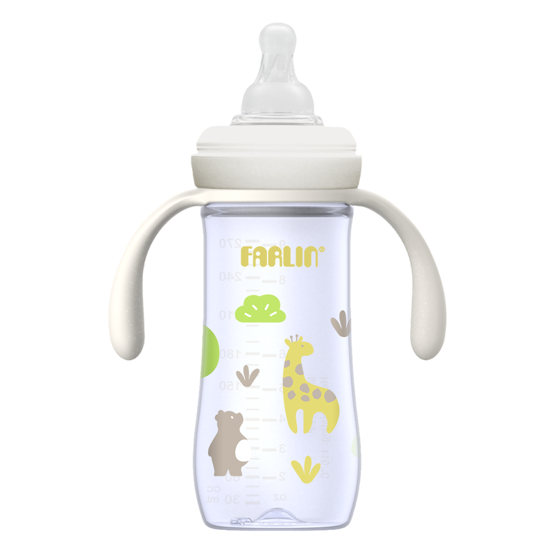 فارلين Grow مع Color PP Wideneck رضاعة أطفال W/Handle, +6m, 270ml, أصفر من الجانب