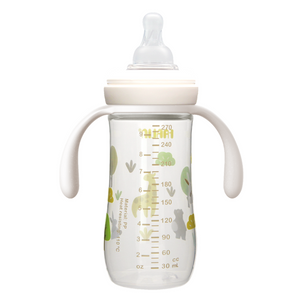 فارلين Grow مع Color PP Wideneck رضاعة أطفال W/Handle, +6m, 270ml, أصفر لقطة قريبة | Farlin Grow With Color PP Wideneck Feeding Bottle W/Handle, +6m, 270ml, Yellow close-up view