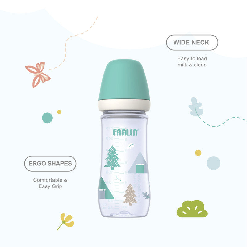 فارلين Grow مع Color PP Wideneck رضاعة أطفال, +3m, 270ml, من الجانب | Farlin Grow With Color PP Wideneck Feeding Bottle, +3m, 270ml, side view