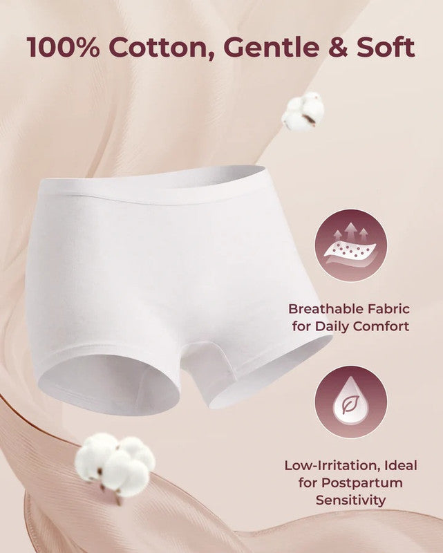 Momcozy 100% Cotton Disposable Postpartum Boxer Briefs, Size M, Pack Of 7, White - Image 2