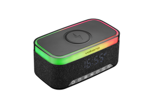 Volkano Radiant 2 Alarm Clock with Wireless Charging and Speaker - Black