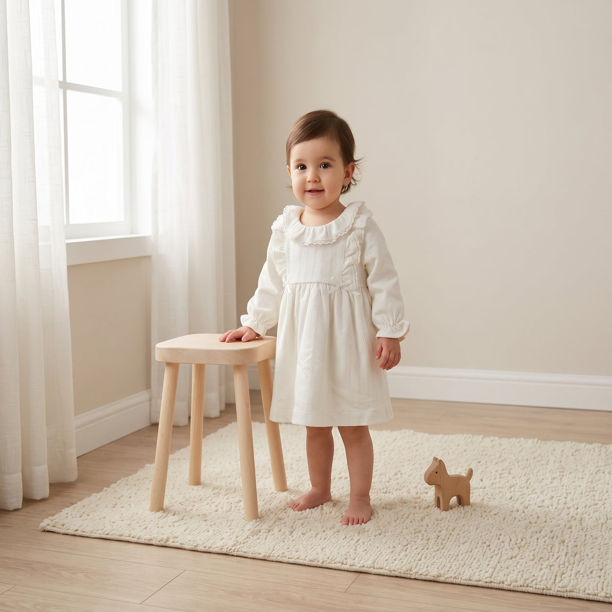 للأطفال فستان Soft Fabric أبيض لقطة قريبة