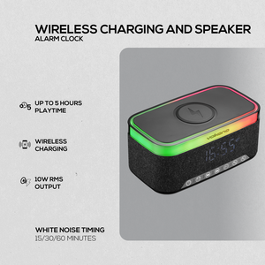 Volkano Radiant 2 Alarm Clock with Wireless Charging and Speaker - Black