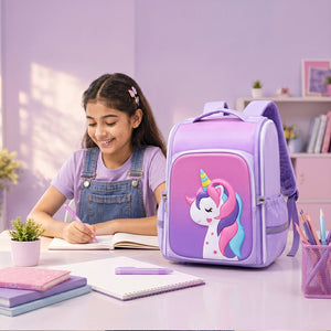 Cocobee - Cute Unicorn Printed Backpack, 15 Inches, Adjustable Straps – Purple