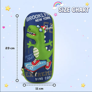Cocobee Cool Dino Pencil Case With Internal Mesh Pocket, Sturdy Build, Zipper Closure – Boys, 3+ Years, Multicolor