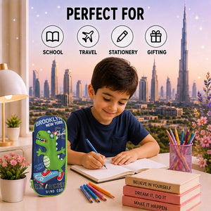 Cocobee Cool Dino Pencil Case With Internal Mesh Pocket, Sturdy Build, Zipper Closure – Boys, 3+ Years, Multicolor