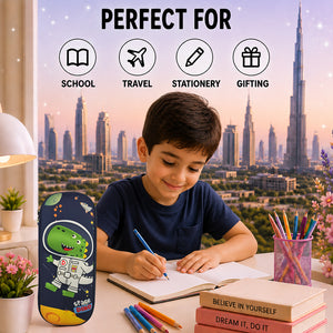 Cocobee Space Dino Pencil Case With Internal Mesh Pocket, Sturdy Build, Zipper Closure – Boys, 3+ Years, Multicolor