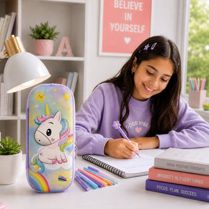 Cocobee Unicorn Star Pencil Case With Internal Mesh Pocket, Sturdy Build, Zipper Closure – Girls, 3+ Years, Multicolor