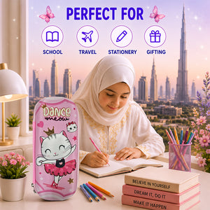 Cocobee Dancing Cat Pencil Case With Internal Mesh Pocket, Sturdy Build, Zipper Closure – Girls, 3+ Years, Multicolor
