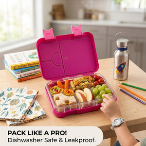 Cocobee-Bento Lunch Box, Bpa Free, Microwave Safe Removable Tray, 6 Adjustable Compartments, Leakproof, Lightweight, 22X15.5X5Cm, 1L, 3 Years+ - Dark Pink + Disney Mickey Mouse Plane Launcher Toy
