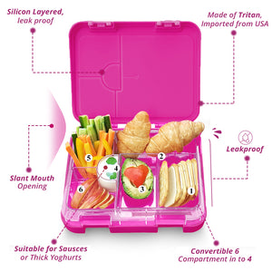 Cocobee-Bento Lunch Box, Bpa Free, Microwave Safe Removable Tray, 6 Adjustable Compartments, Leakproof, Lightweight, 22X15.5X5Cm, 1L, 3 Years+ - Dark Pink + Disney Mickey Mouse Plane Launcher Toy