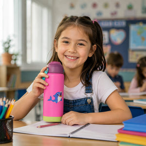 Cocobee Aeroplane Style Unicorn Printed Backpack for Girls – Pink + Insulated Stainless Steel Water Bottle 500ml + Tritan Leakproof Bento Lunch Box
