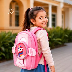 Cocobee Aeroplane Style Unicorn Printed Backpack for Girls – Pink + Insulated Stainless Steel Water Bottle 500ml + Tritan Leakproof Bento Lunch Box