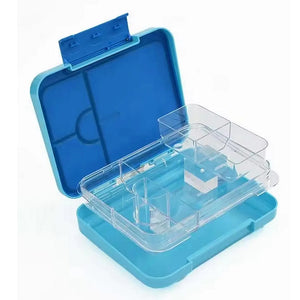 StarMarz Bento Glitter Lunch Box – 4-6 Compartments, 3 Sandwich Cutters, 2 Fruit Pickers, 1195Ml, Detachable Tray, Blue