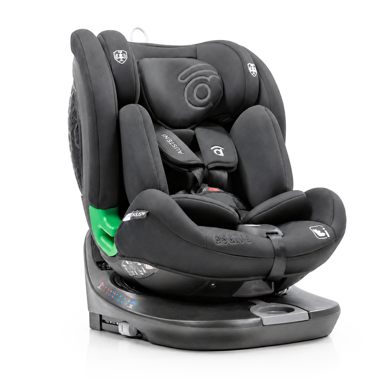 Asalvo Austen3 360° Rotating i-Size Car Seat with ISOFIX, Grey, Rear & Forward Facing