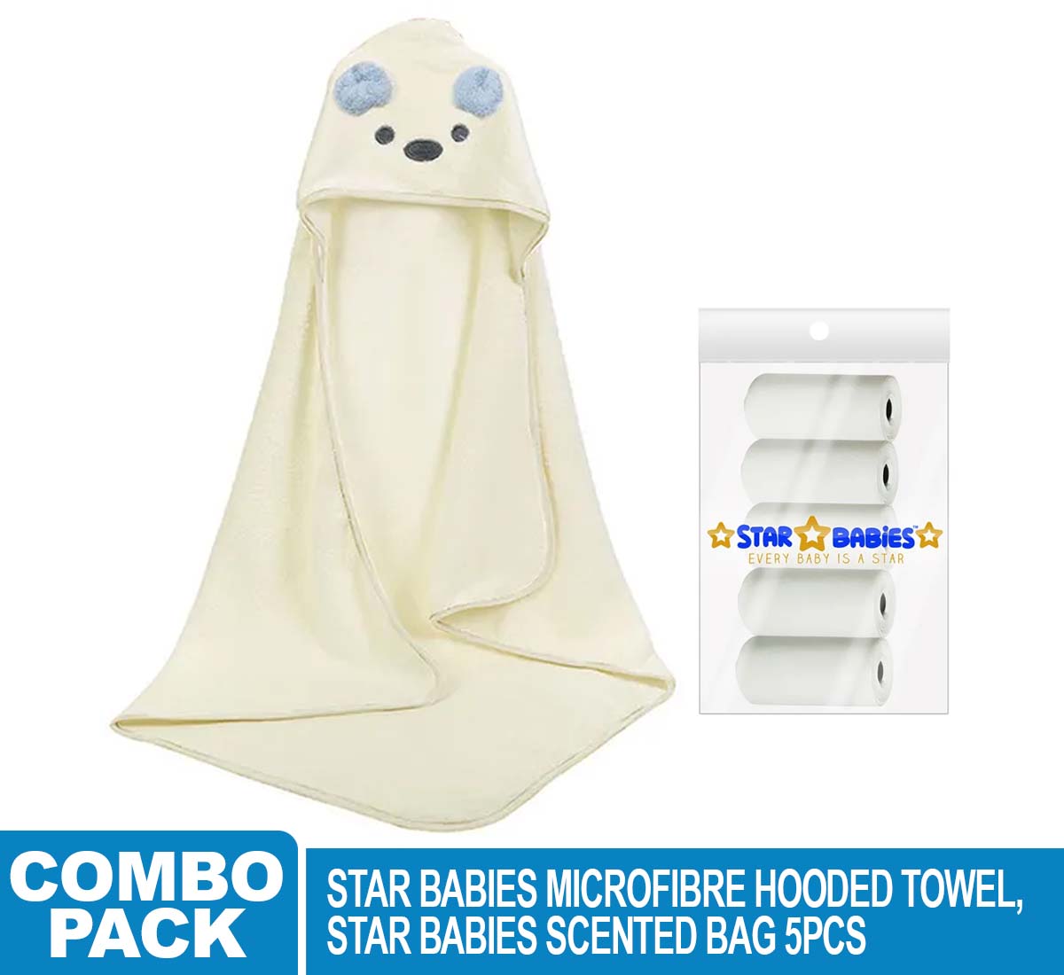 Star Babies - Scented Bag 5pcs With Microfiber Hooded Towel - White